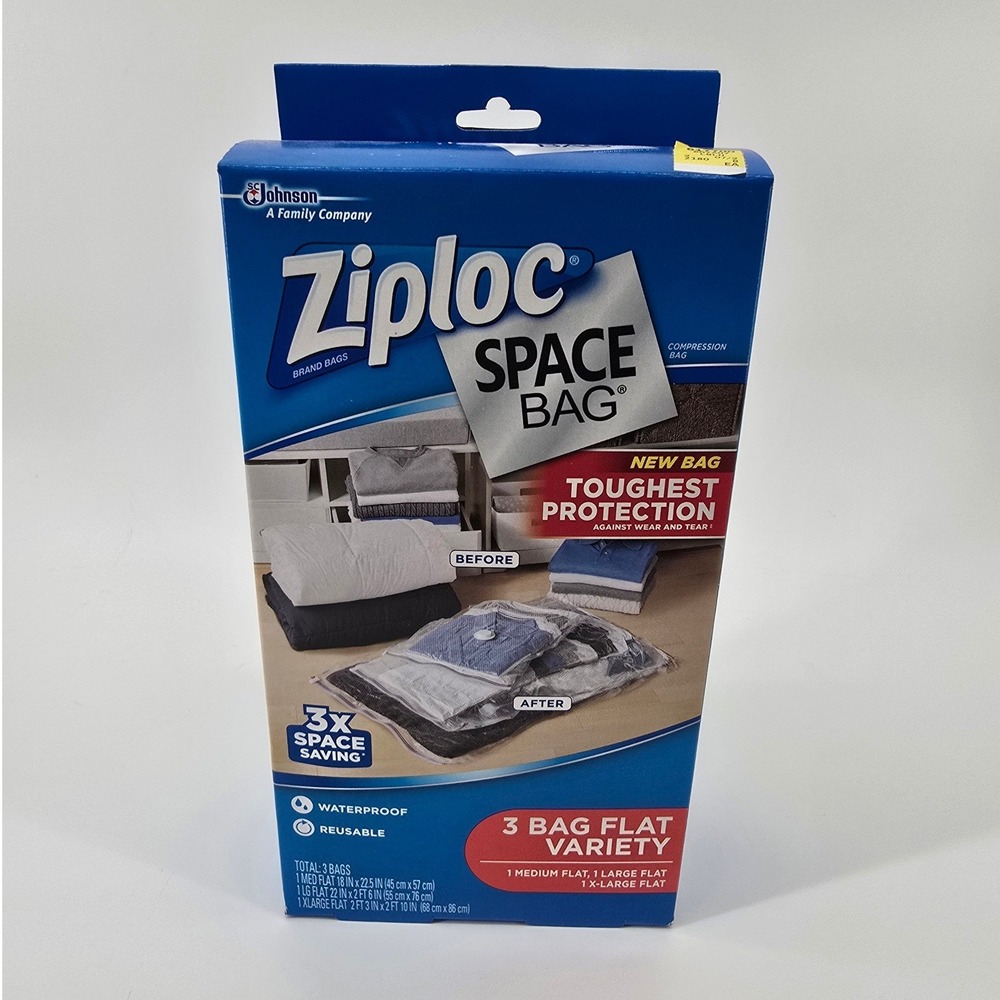 Ziploc Space Bag Flat Variety Pack Unisex 3 Count Blue Vacuum Seal Storage Bags